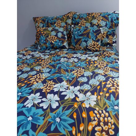 Dupla paplanos pamut vászon ágynemű szett ,kék virágos