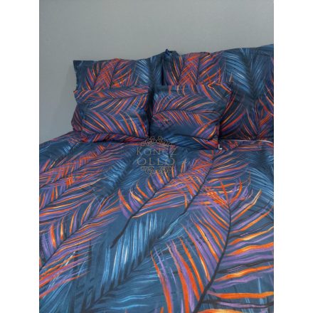 Dupla paplanos pamut vászon ágynemű szett ,kék alapon színes pálma levelek