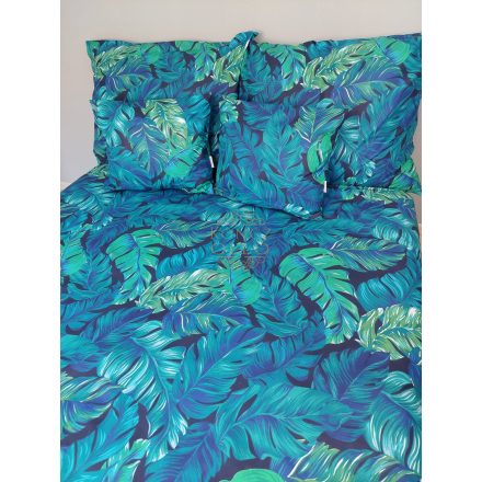 Dupla paplanos pamut vászon ágynemű szett ,kék leveles