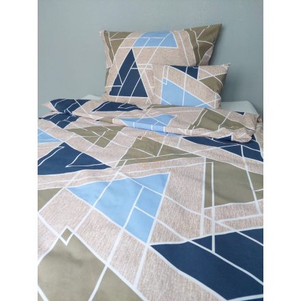 Dupla paplanos pamut vászon ágynemű szett ,drapp-kék háromszögek(fotó tájékoztató jellegű)