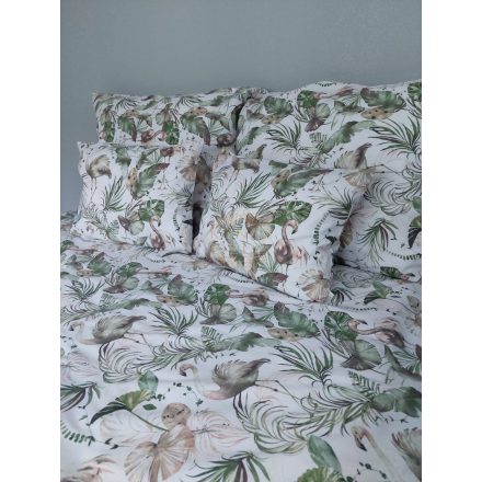 Dupla paplanos pamut vászon ágynemű szett ,fehér alapon  flamingós 