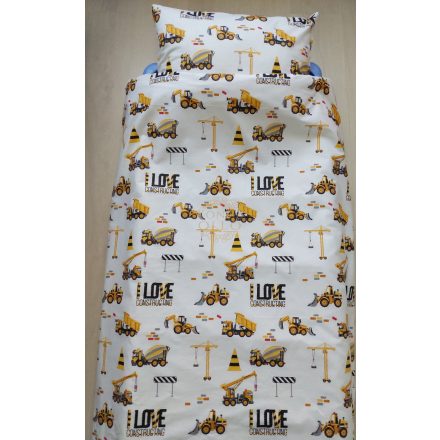 Munkagépes ovis ágynemű huzat – sárga-fekete, 100% pamut – cipzáras, 100% pamut (90×140 cm + 40×50 cm)