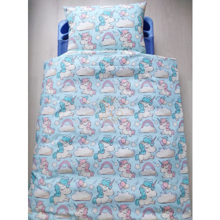 Türkiz alapon unikornis ovis ágynemű huzat, 100% pamut – cipzáras, 100% pamut (90×140 cm + 40×50 cm)