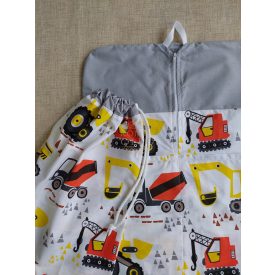   Cipzáras vállfás / akasztós zsákból és tornazsákból álló ovis szett-munkagépes sárga-piros