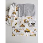 Cipzáras vállfás  zsákból és tornazsákból álló ovis szett-munkagépes