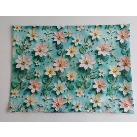   100 % pamut vászon félpárna huzat 50×70 cm-s, türkiz virágos 5 D 
