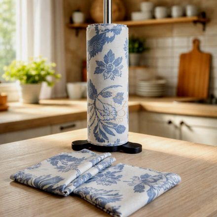 Flanel konyhai törlő – 14 db-os tekercs ,kék virágos