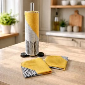   Flanel konyhai törlő – 20 db-os tekercs ,sárga gometriai mintás