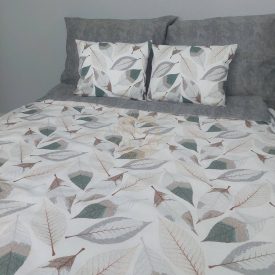   SZÜRKE LEVELES ÁGYNEMŰHUZAT– 70% pamut, 30% poliészter (Duplapaplanos szett)