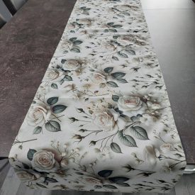 Ezüst Rózsák – 5D pamut asztali futó, 35 × 140 cm
