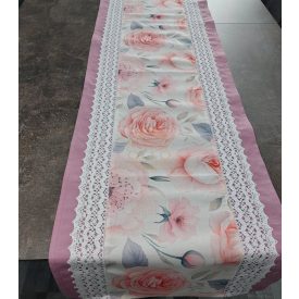 Púderrózsa – 3D pamut asztali futó, 39 × 135 cm