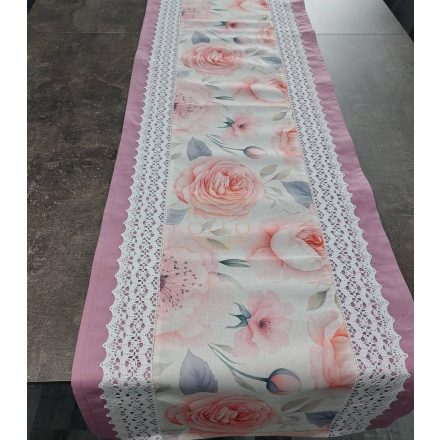 Púderrózsa – 3D pamut asztali futó, 39 × 135 cm