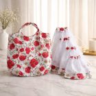 Pamutvászon bevásárló táska hálós zsák szettel pipacsos