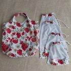 Pamutvászon bevásárló táska hálós zsák szettel pipacsos