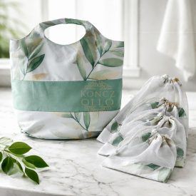   Pamutvászon bevásárló táska hálós zsák szettel ,leveles