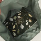 Dupla falú pamutvászon bevásárlótáska belső zsebbel – zöld leveles mintával