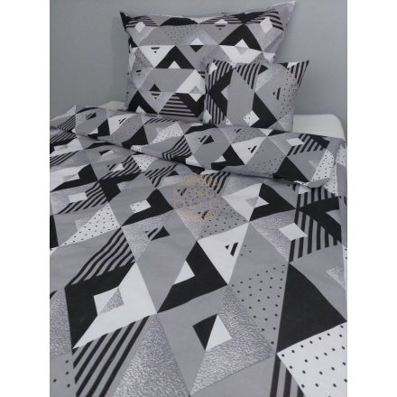 Geometriai mintás pamutvászon ágyneműhuzat – fekete-szürke- 3 részes szett